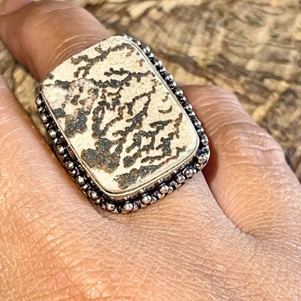 Fossilized German Dendritic Ring Size 7 Brown - Image 2