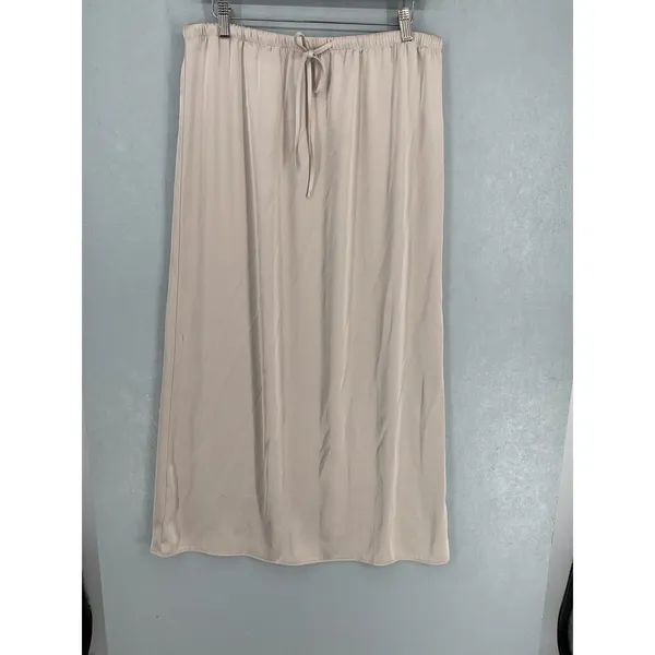 Song of Style Womens Midi Skirt Beige Satin Elastic Drawstring Waist XL - Image 2