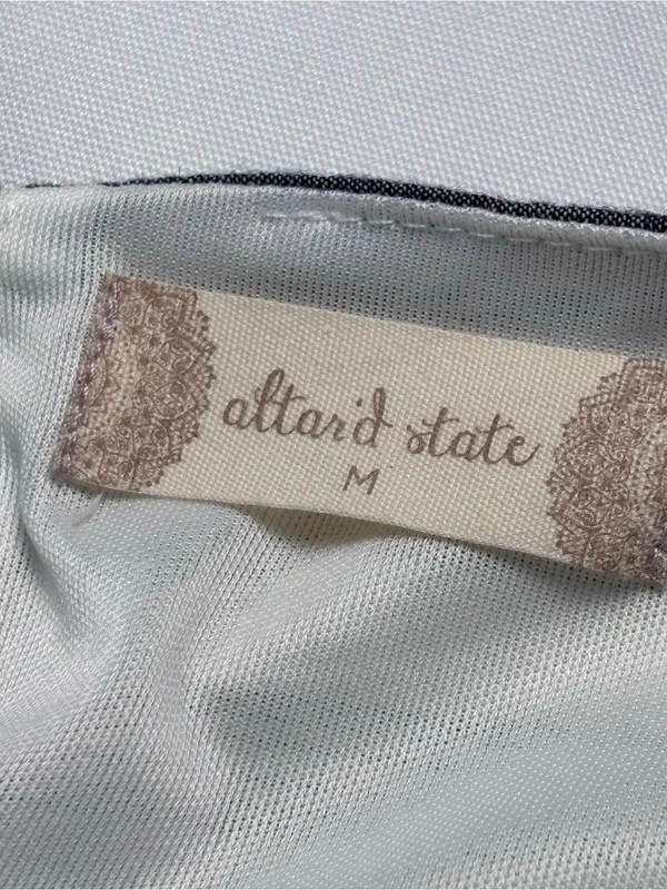 Altar'd State Dress Medium M Gray White Striped Cotton Mini Boho Babydoll Lined - Image 10