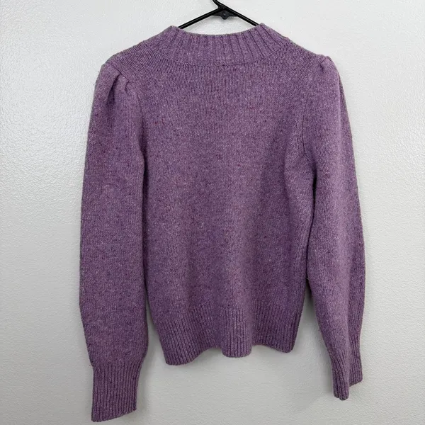 Faherty Sweater Womens Medium Purple Merino Wool Alpaca Puff Shoulder Knit Top - Image 5