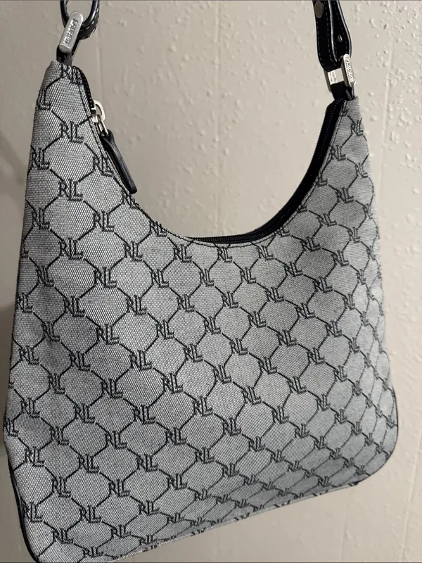 Ralph Lauren Gray Monogram Shoulder Bag with Black Trim - Image 6