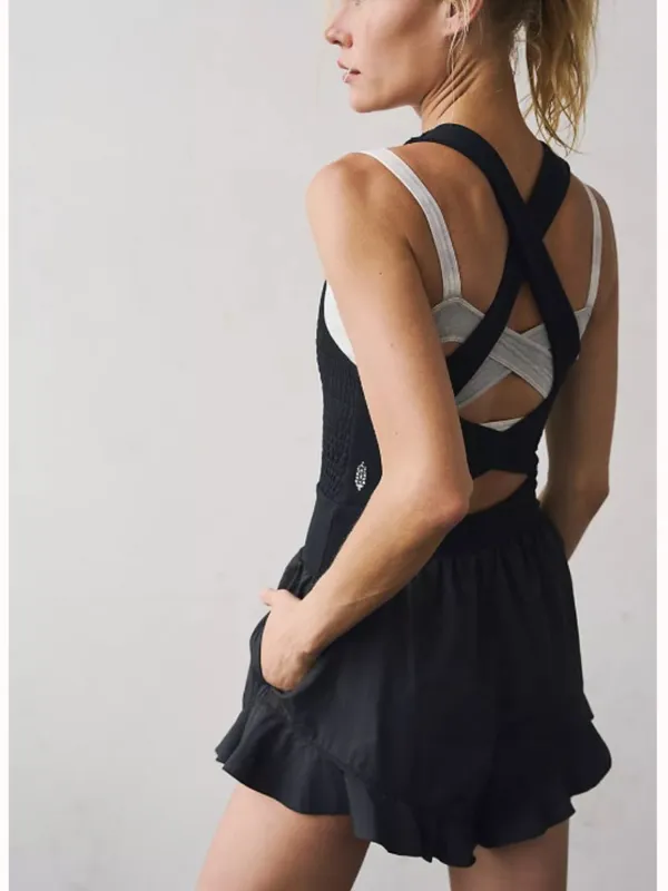 FP Movement Breathless Shortsie Mini Short Romper Dress Black XS $128 - Image 4