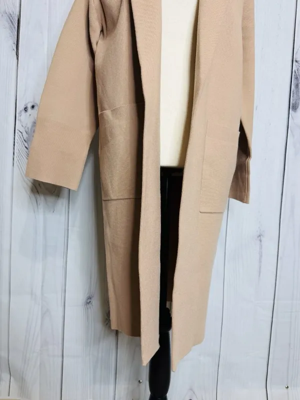 ANRABESS Long Cardigan Women’s Sz L Tan Open Front Duster Sweater Coat Pockets - Image 3