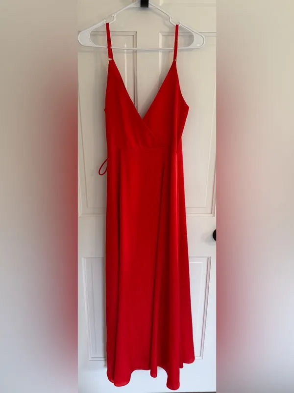 Free People x Fame & Partners Dea Red Satin Wrap‎ Maxi Dress Size 8 - Image 3