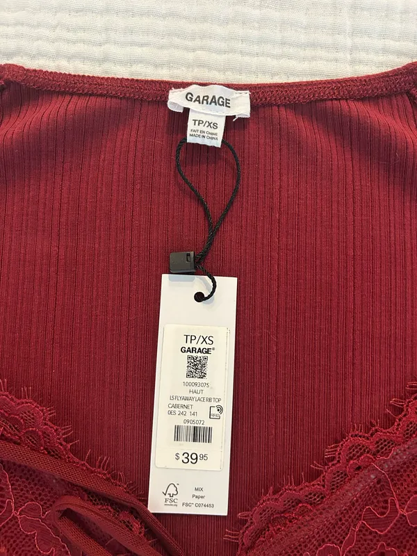 Garage Flyaway Lace Rib Top Cabernet - Image 3