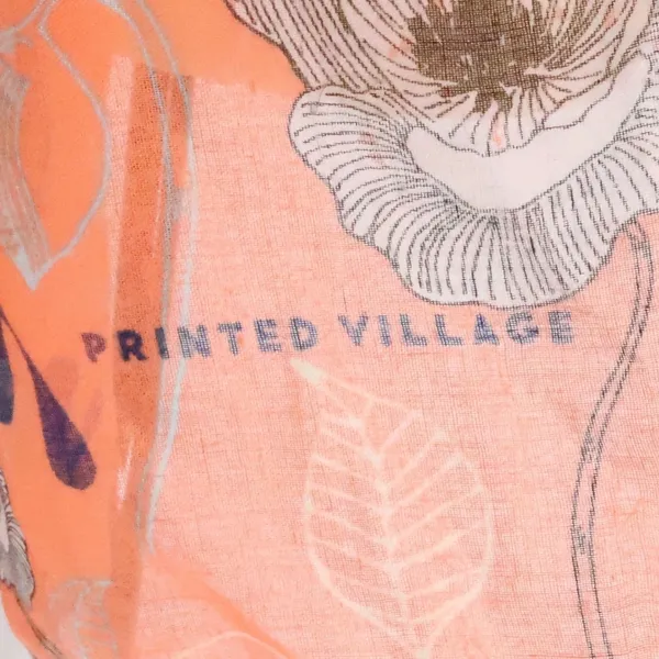 Printed Village Orange Floral Scarf Wrap Shawl Boho Sheer Lightweight‎ 74x38 - Image 3