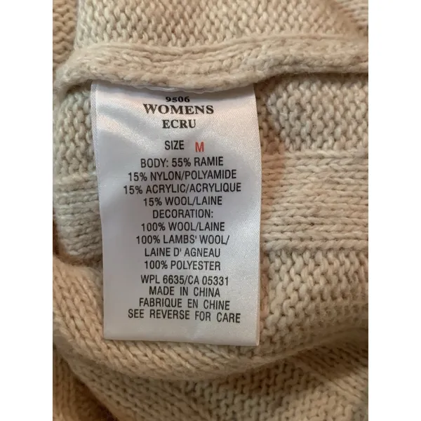 Woolrich Cross Stitch Wool Ramie Sweater Size M Ecru 1/4 Zip Boho Cottagecore - Image 6