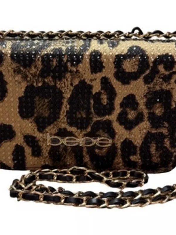 Bebe Leopard Animal Print Sparkle Chain Mini Purse - Image 2