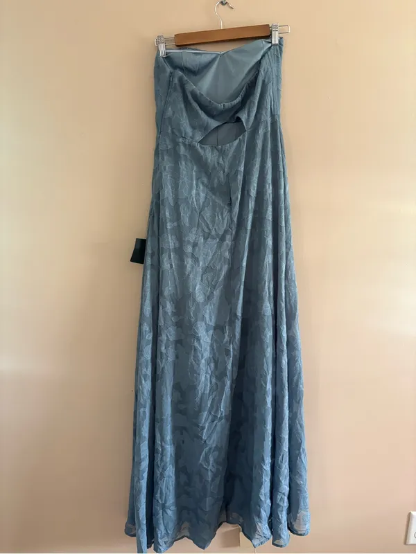 Lulus Garden of Romance Dusty Blue Floral Burnout Strapless Maxi Dress Medium - Image 4