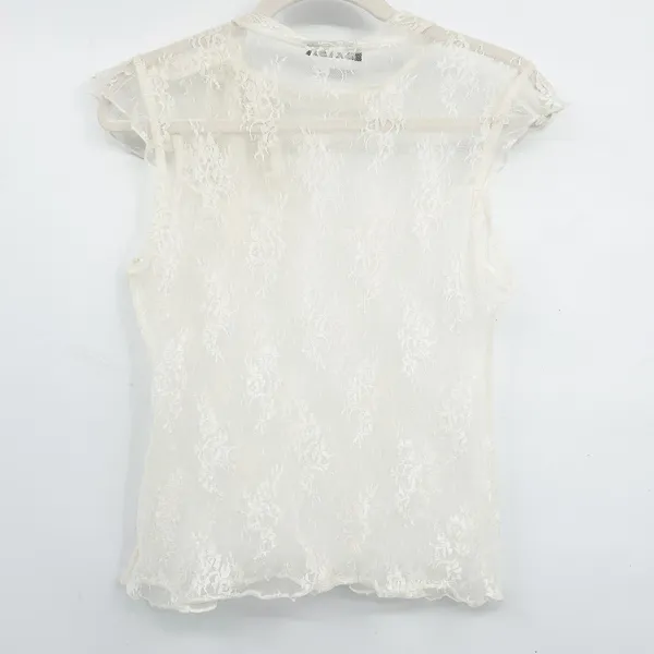 Stargazer Womens Vintage Y2K Fairycore‎ Delicate Lace Sheer Ivory Blouse Top - Image 5
