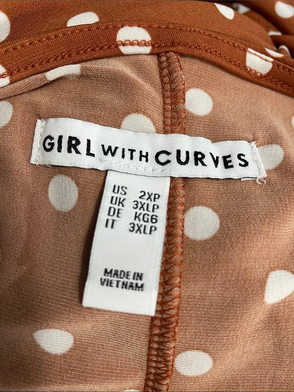 Girls with Curves Polka Dot V-Neck Midi Dress in Rust with White Dots - Image 4