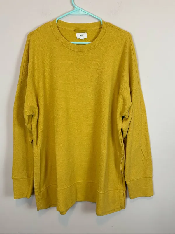 Aerie Oversized Crewneck Golden Mustard Yellow Tunic Sweater Size Large - Image 3