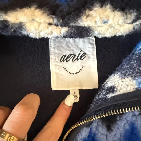 Aerie Hometown Holiday Blue Sherpa Quarter Zip Sweatshirt XL - Image 5