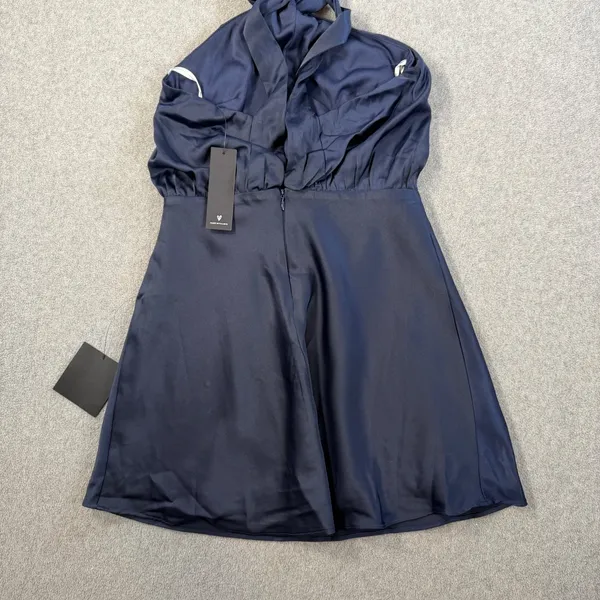 Lulus Women's XXS Sleek Essence Navy Blue Satin Halter Sleeveless Mini Dress - Image 12
