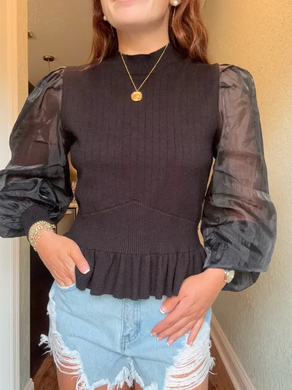 English Factory Top Puff Sleeve Black - Image 2