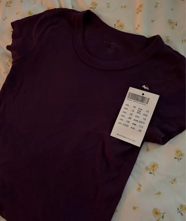 Brandy Melville burgundy cotton baby tee - Image 4