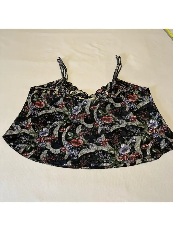 Vintage Victoria’s Secret Black Floral Pajama Lingerie Cropped Cami Top Sz Large - Image 11