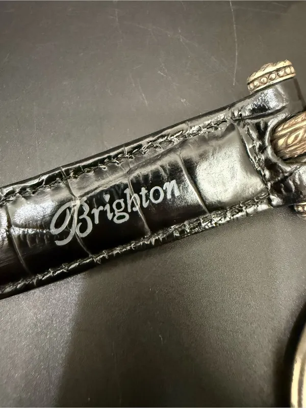 Vintage BRIGHTON B3094 Black Croc Leather Silver-plated Oval Links Belt Size 32 - Image 15