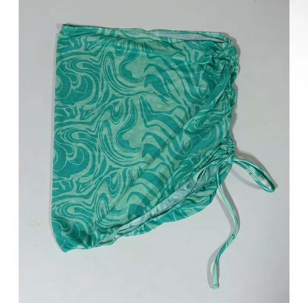 Blue Teal Swirl Ruched Mini Skirt Bottoms Beach Pool Swim Sarong Coverup Size S 🩵✨ - Image 2