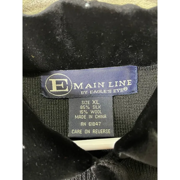 Vintage Black Silk Wool Embroidered Floral Cardigan Preppy 90s Cottage Goth XL - Image 5