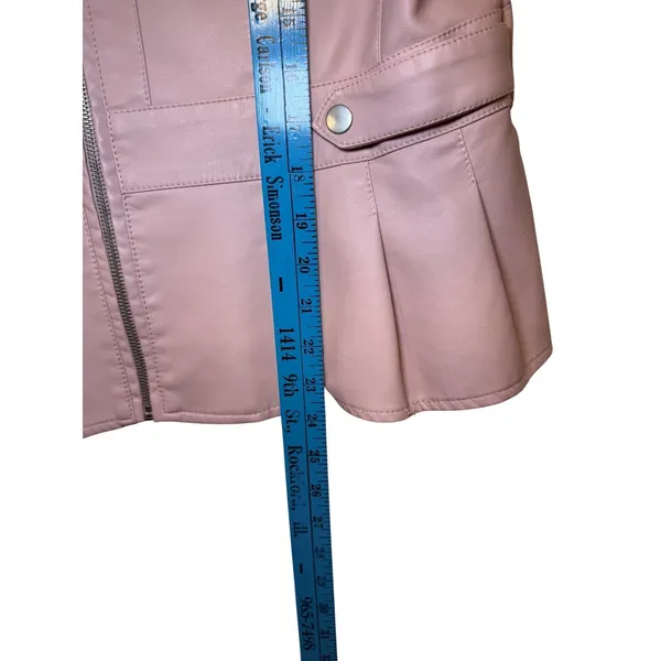 Baccini Blush Pink Faux Leather‎ Peplum Jacket Mandarin Collar Size L - Image 7
