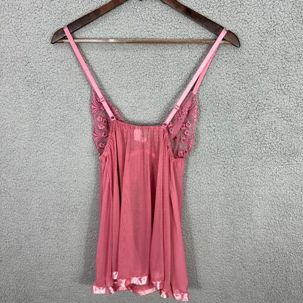 Pink Babydoll Top Womens Small Sheer Sequin Lace Y2K‎ Fairy Coquette Romantic - Image 6