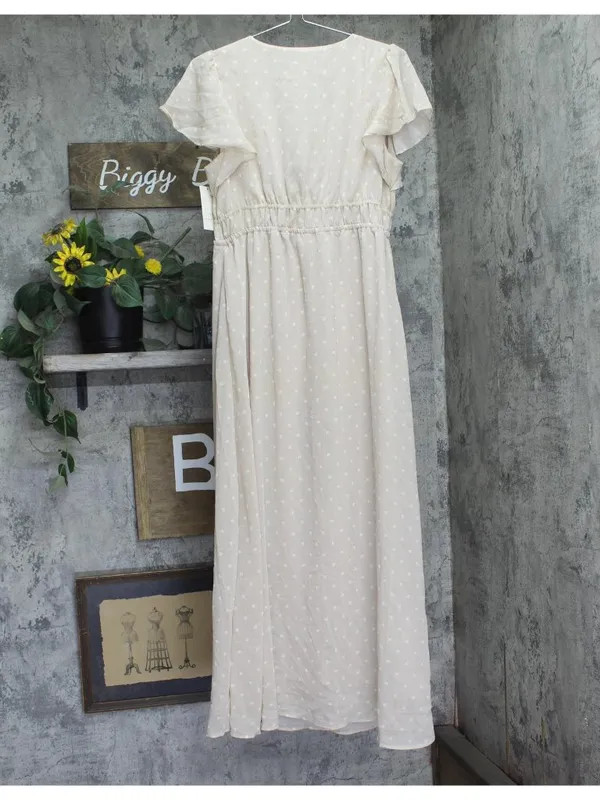 NWT A New Day Short Sleeve Maxi A Line Polka Dot Dress Tan Brown / Cream M - Image 3