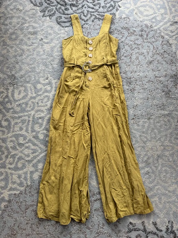 Farrow Willy Buttoned Linen Jumpsuit Mustard Medium Yellow - Image 2