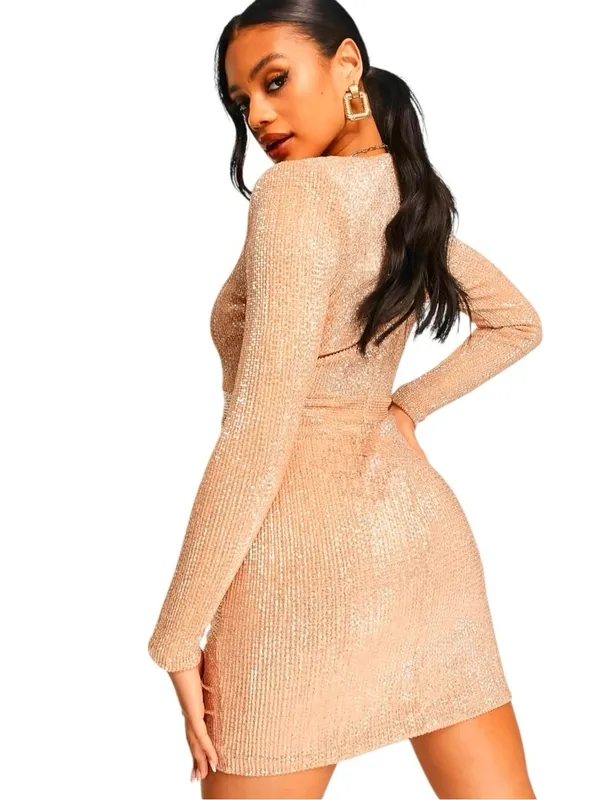NWT Lavish Alice Pleated Micro Mini Sequin Mini Dress in Rose Gold Size 12 - Image 3