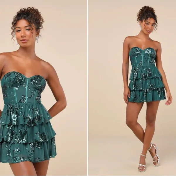LULUS Sexy FLoral Wedding Prom Cocktail Party Flirty Sparkly Mini Dress - Image 6