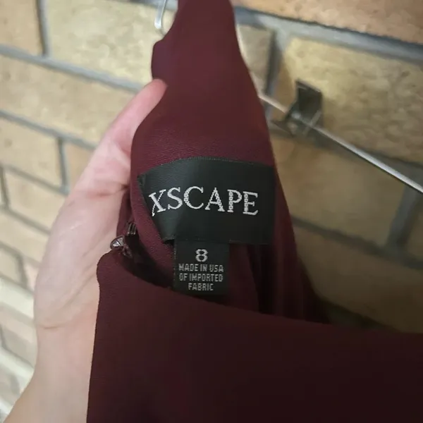 NWT XSCAPE Scuba Crepe Popover Faux Wrap Midi Dress Size 8 Maroon - Image 6