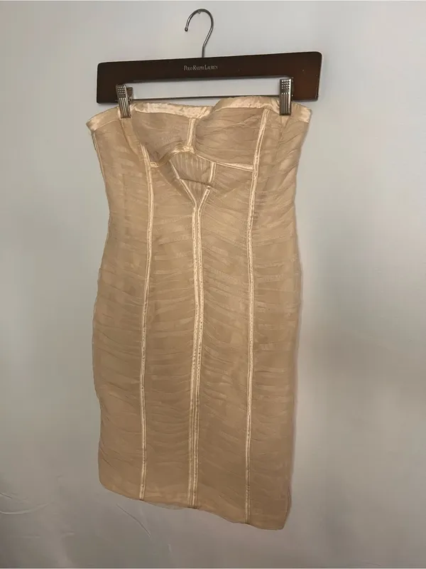 BCBG Max Azaria Strapless Ruched Sheath Dress in Ivory - Image 2