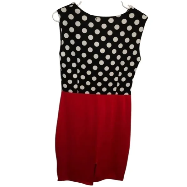 Yisijnet‎ Women's Sleeveless Dress Black White Polka Dots Red Skirt Cowl Neck - Image 5