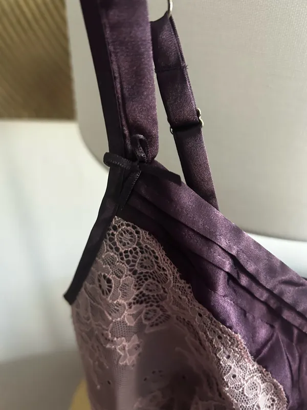 Vtg 90s Y2K Jones New York Purple Satin Lingerie Slip Mini Dress M Whimsigoth - Image 2