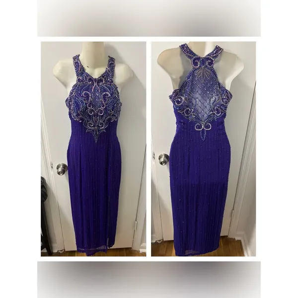 80s Alyce beaded silk maxi dress Purple Size M - Image 2