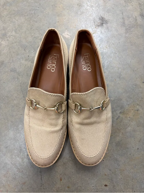 Franco Sarto Canvas Horsebit Lug Sole Loafers Beige Tan Women’s 7.5 - Image 2