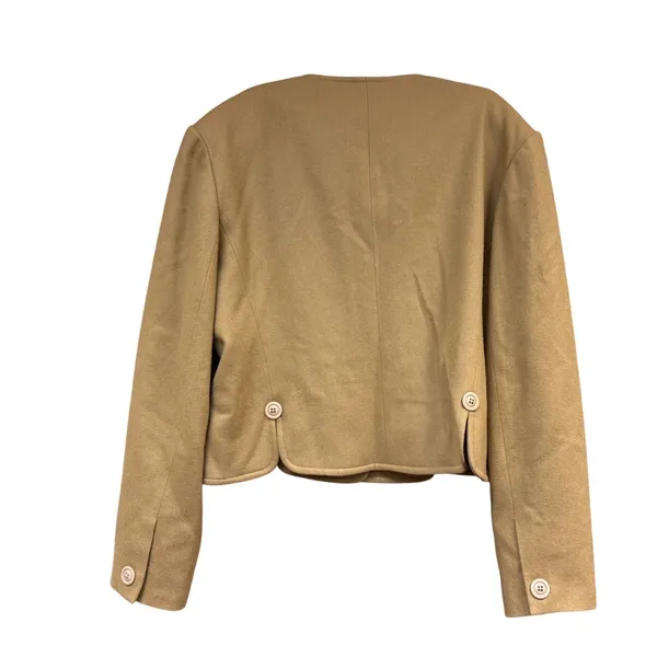 Orvis Women100% Wool Camel Tan Collarless Cropped Blazer Jacket Size 14 USA Made - Image 5