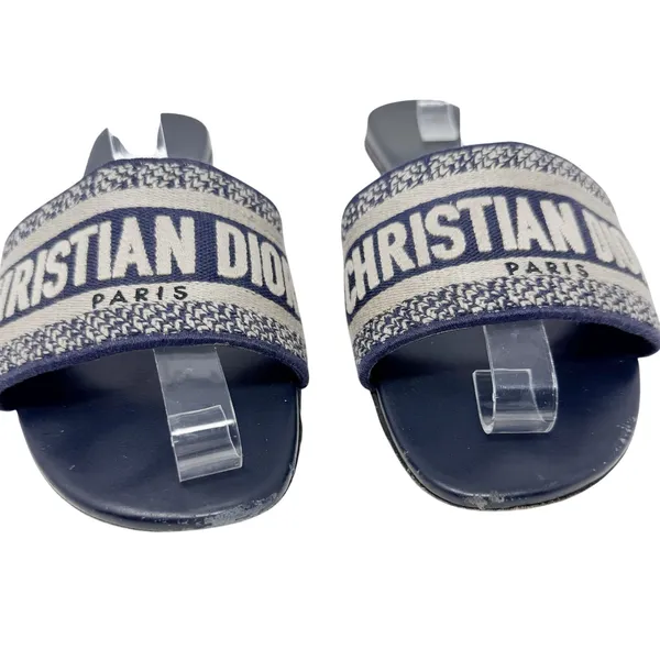 CHRISTIAN DIOR Dway Navy Blue Slide Sandal Embroidered Logo EU 40.5 US 10.5 - Image 3