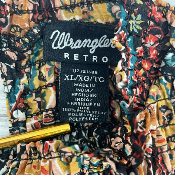 Wrangler Retro Smocked Western Print Lightweight Flowy Blouse Size XL - Image 4