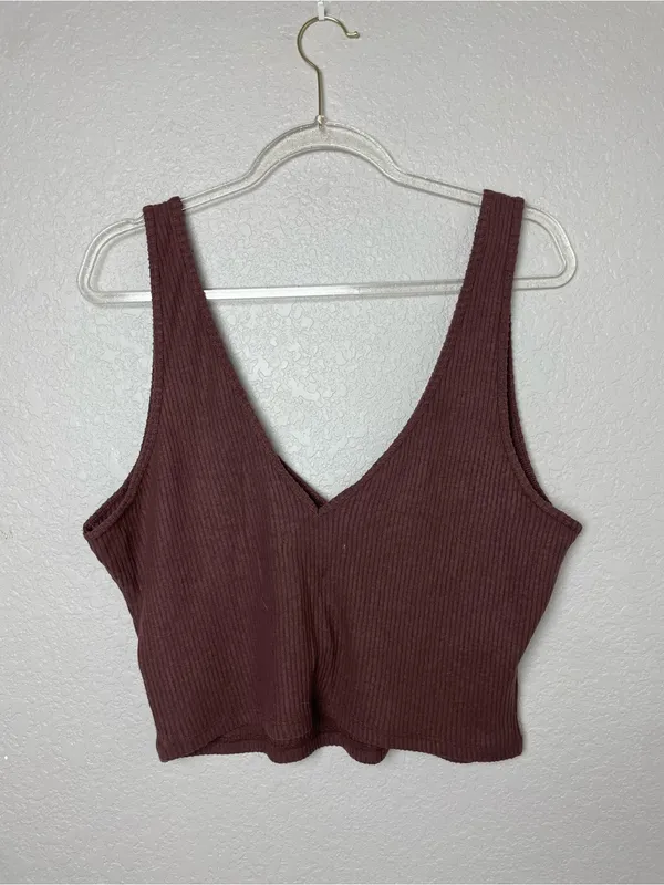 BNWT! Abercrombie & Fitch Brown Ribbed V-Neck Crop Top Size XL - Image 6