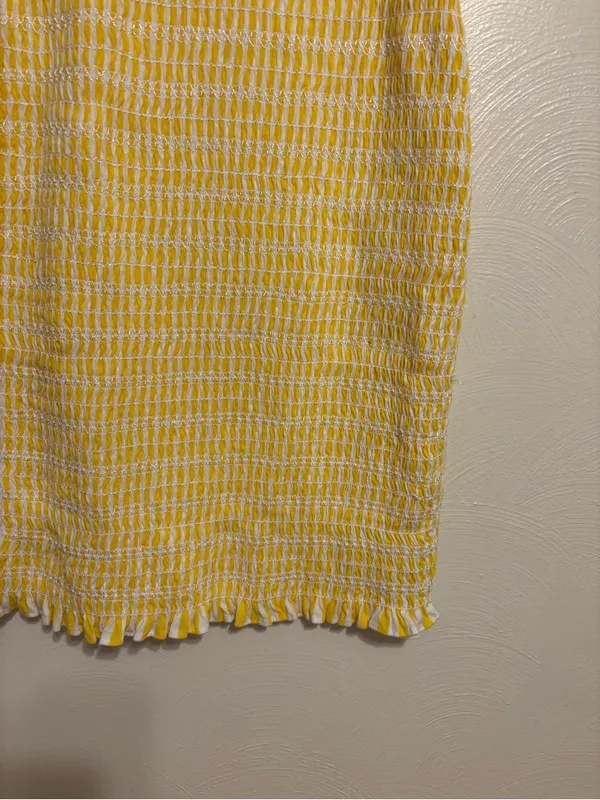 🌼 Anthropologie Akemi + Kin Yellow White Smocked Textured Dress XL - Image 7