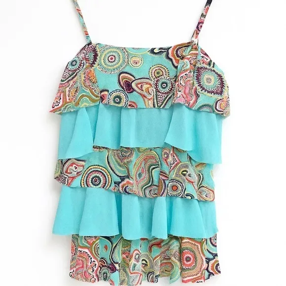 Boho Ruffle Cami Top 70s Psychedelic 90s Boho Y2K Groovy Festival Style - Image 3