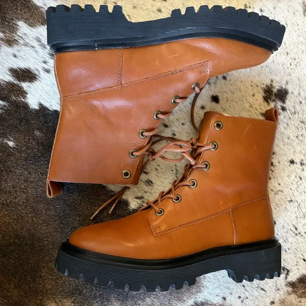 MADEWELL The Rayna Lace-Up Boot In‎ Leather English Saddle Size 9.5 Brown - Image 2