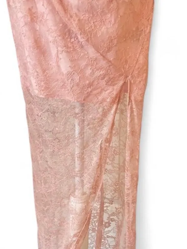 NBD Revolve Dusty Pink Lace Halter Gown Cottagecore Barbie Formal Dress M Prom - Image 7