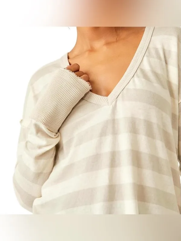 NWT Free People We The Free Sail Away Long Sleeve Tee - neutral combo - XS - Image 7