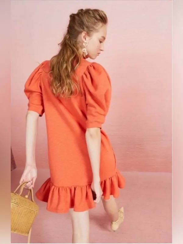 Ulla Johnson Landry Orange (Chili ) Puff Sleeve Cotton Fall Mini Dress Small - Image 2