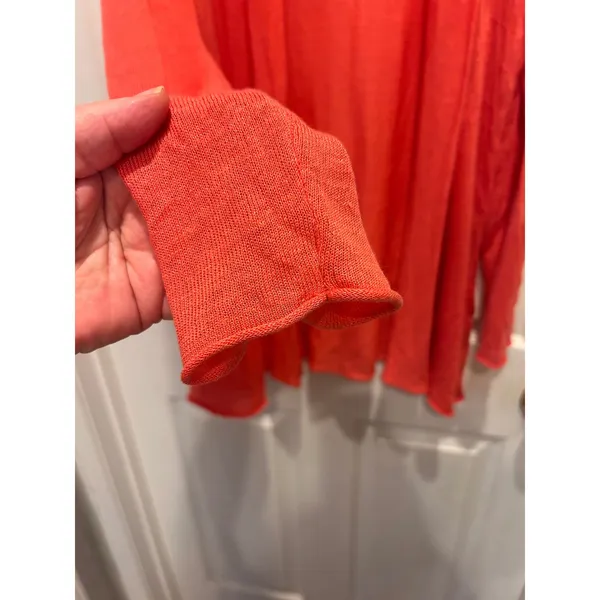 Smitten Womens Coral‎ Orange Linen Rayon Blend Open Front Cardigan Sweater Large - Image 4
