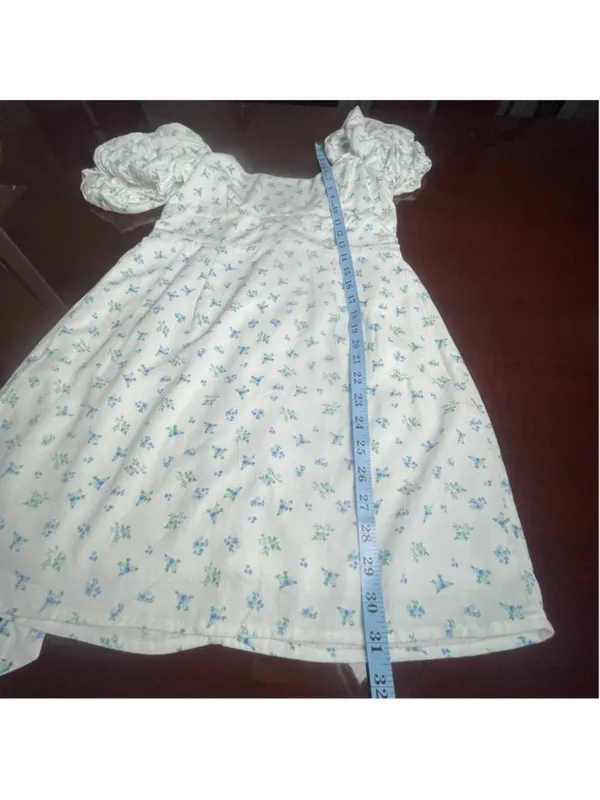 Altar’d State “Shianna” White Blue Ditsy Floral Puff Sleeve Mini Dress Size M - Image 11