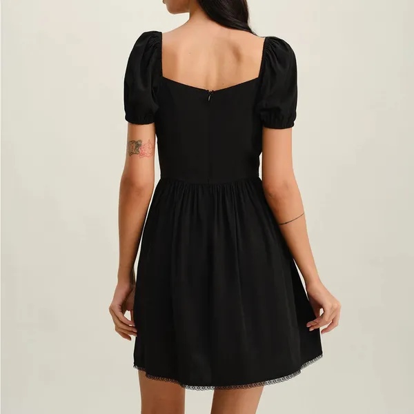 Rihoas Black Sweetheart Neck Puffed Sleeve Mini Dress - Image 3