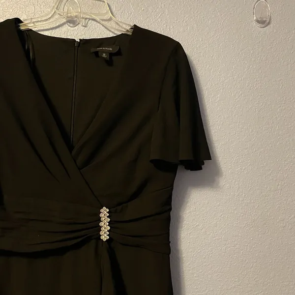 R&M Richards Black V-Neck Rhinestone Embellished Chiffon Evening Dress - Image 6